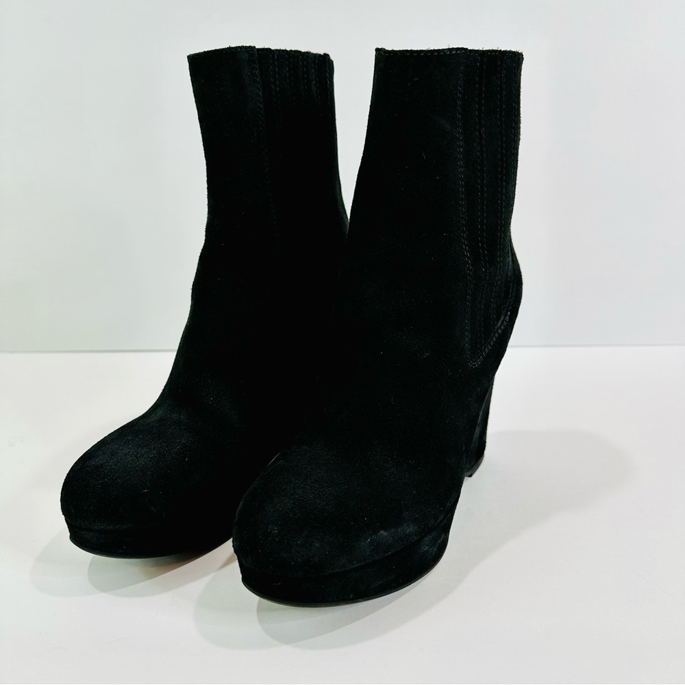 🎀 JUICY COUTURE SEUDE BLACK PLATFORM 4 1/2” WEDGE HEEL WORN ONCE SIZE 10 ITALY - Picture 7 of 7